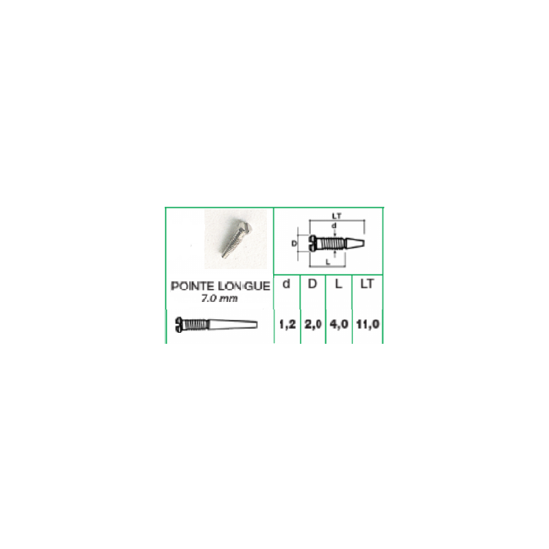 Vis autocas. 1.2x2.0x4 pointe longue 100 pcs