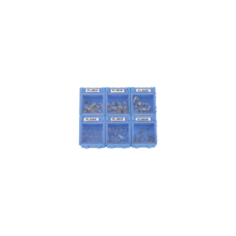 Assortiment plaq. type b+l en silicone et acetate(25prs+ 50 vis)