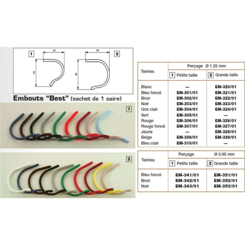 Embouts croch. sil.brun pm 0.95  (1pr)