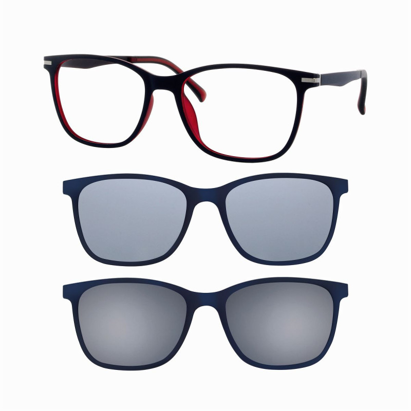 Monture ultem 53 bleu/rouge+ 2 clips gris/argentmiroir prix net