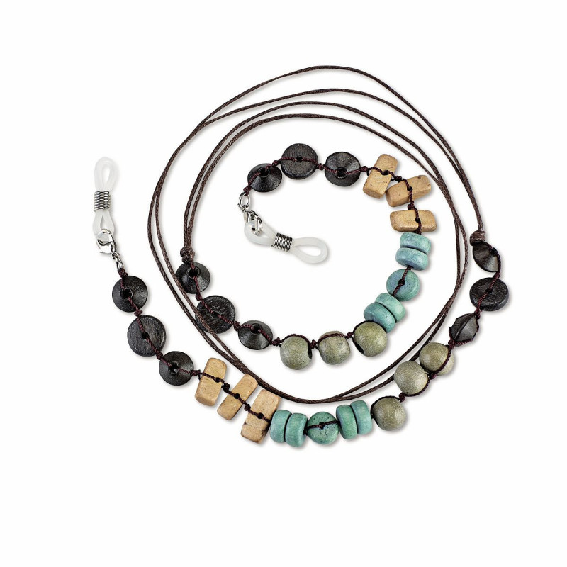Chainette artisanale perle bois ajoure neyeture couleur noir/vert (1 pce)