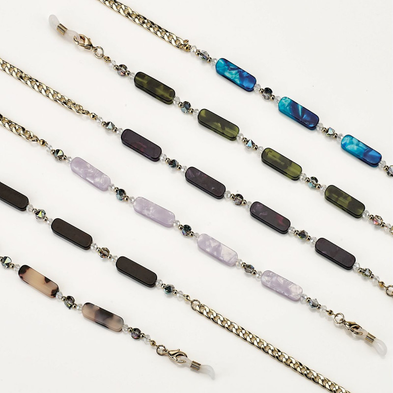 Set chainettes airport metal dore avec deco acetate + microfibres (6 pcs)