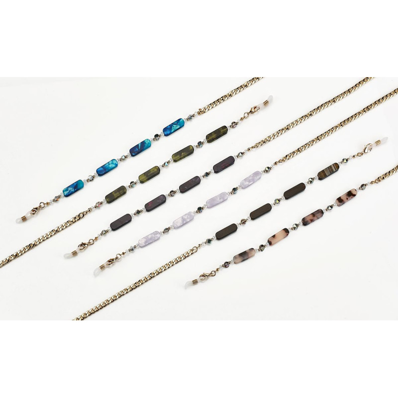 Set chainettes airport metal dore avec deco acetate + microfibres (6 pcs)