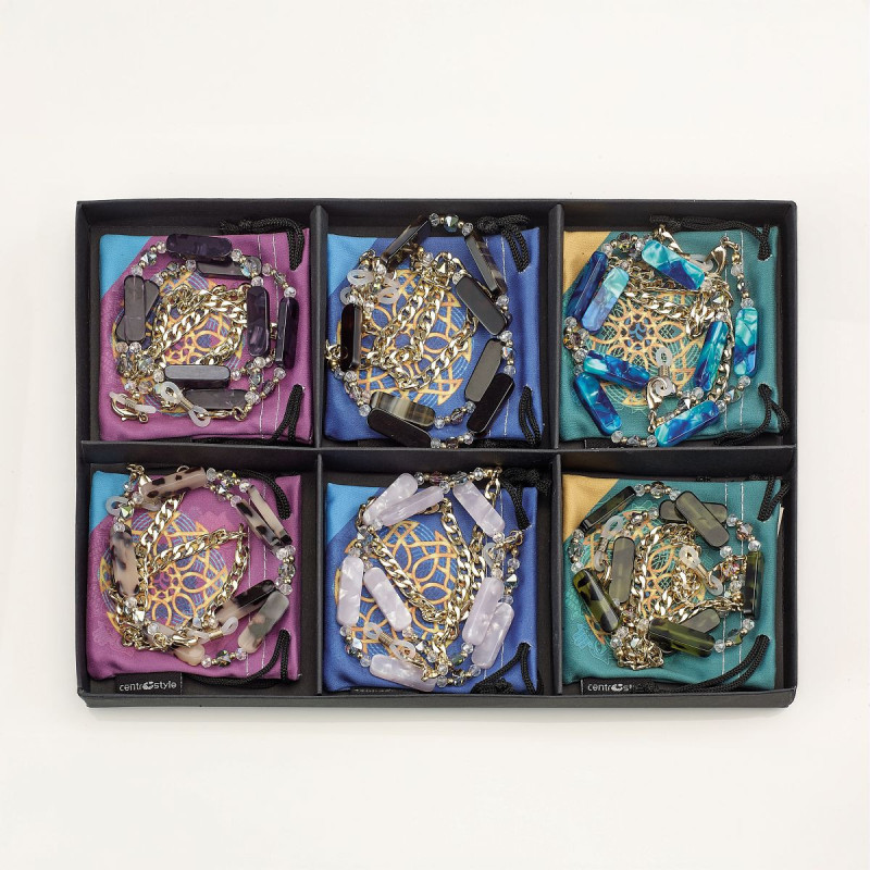 Set chainettes airport metal dore avec deco acetate + microfibres (6 pcs)