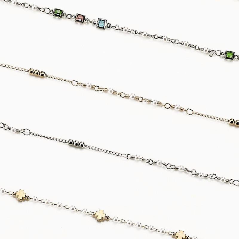 Set chain. capri metal 3 mod./2 coul. : argent/dore + microfibres (6 pcs)