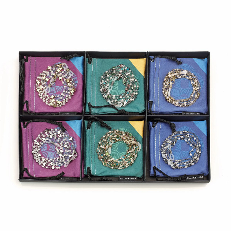 Set chain. capri metal 3 mod./2 coul. : argent/dore + microfibres (6 pcs)