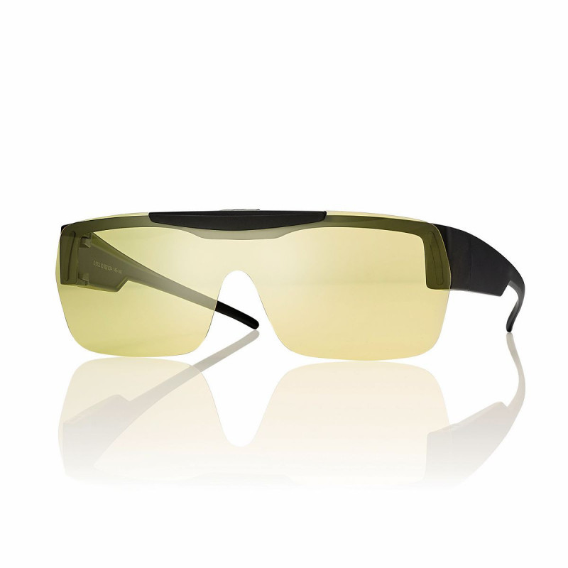 Surlunette noire mat rectangle face relevable verre jaune